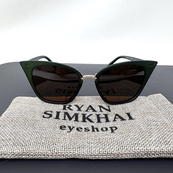 Ryan Simkhai Eyeshop Sunglasses  R-2017  C2 Green Gold Cat Eye Polarized - Picture 2 of 11